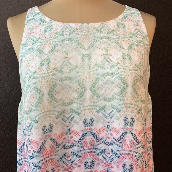 Cabi sea green, pink, blue medallion print sleeveless layered flowy tunic top - Picture 2 of 9